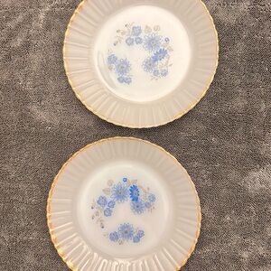Thermocrisa Blue Flowers Milk Glass Gold Trim 7” Plates